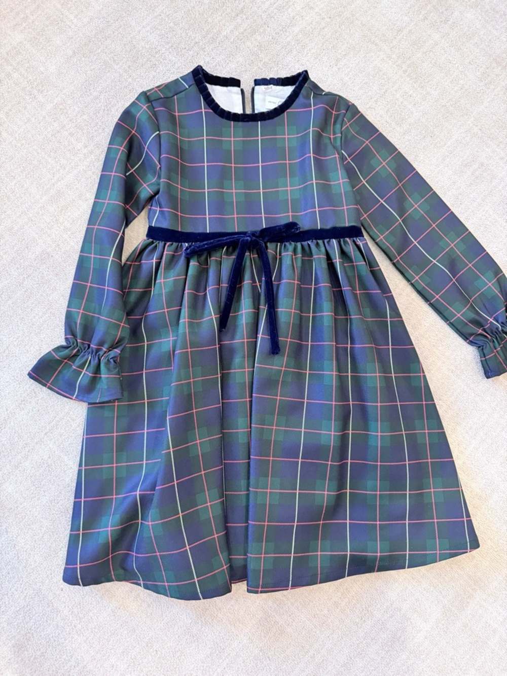 Henry Duvall Girls' Green Plaid Velvet-Trim Formal Dress Christmas dress